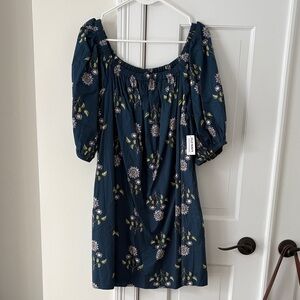 NWT Old Navy Dark Blue Floral Dress with Puff Sleeves